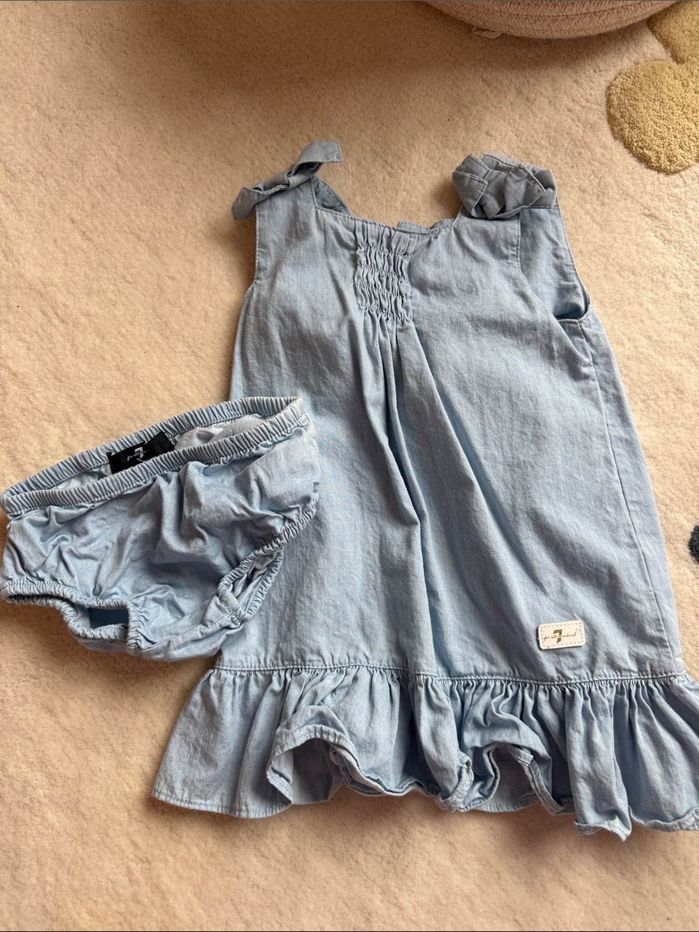 7 For All Mankind Light Blue Girls Chambray Dress with Bloomers